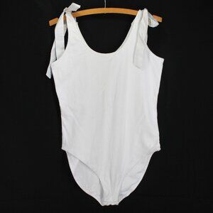 Old Navy Tie Shoulder Bodysuit Womens Sz L White Rib Knit Sleeveless Sccop Neck